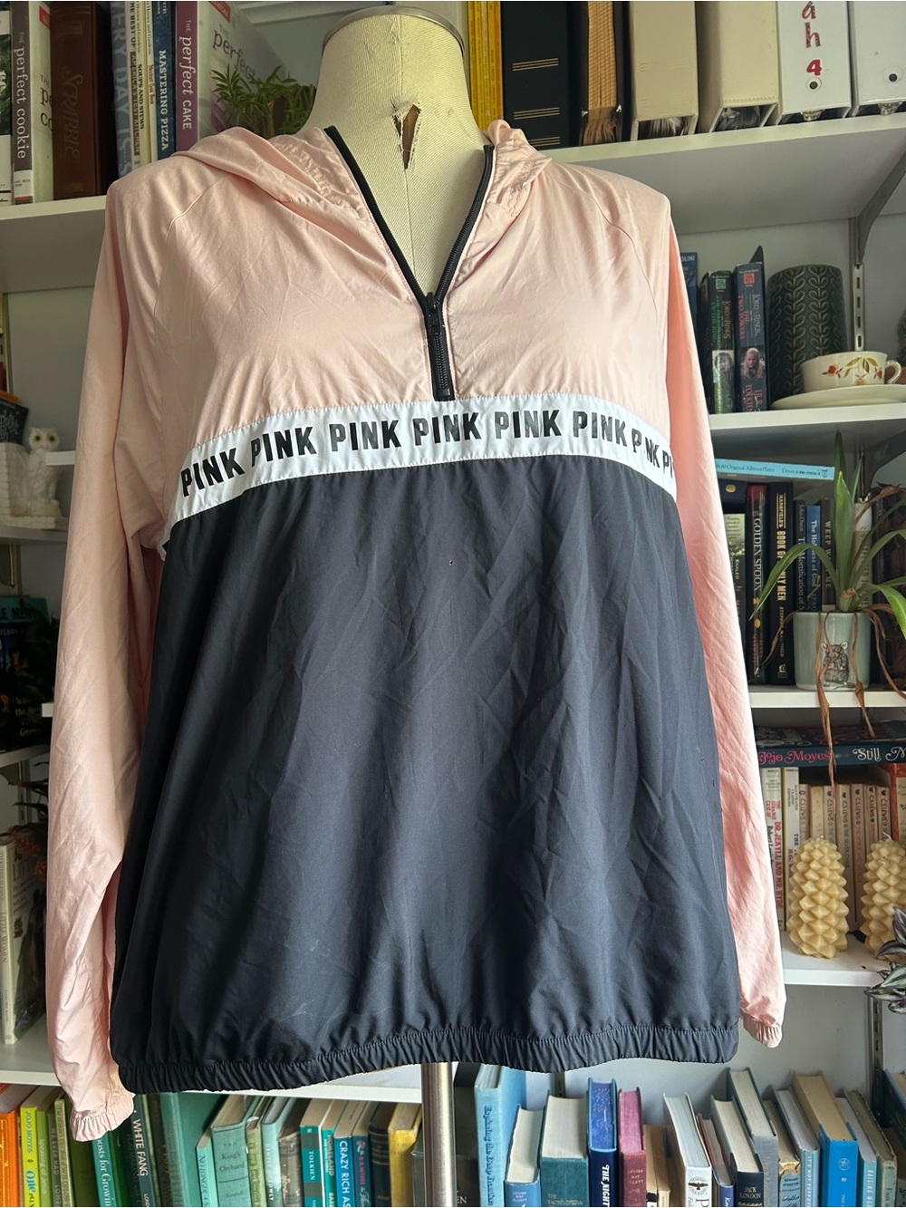 PINK Victoria's Secret Pink and Black Colorblock Hooded Windbreaker